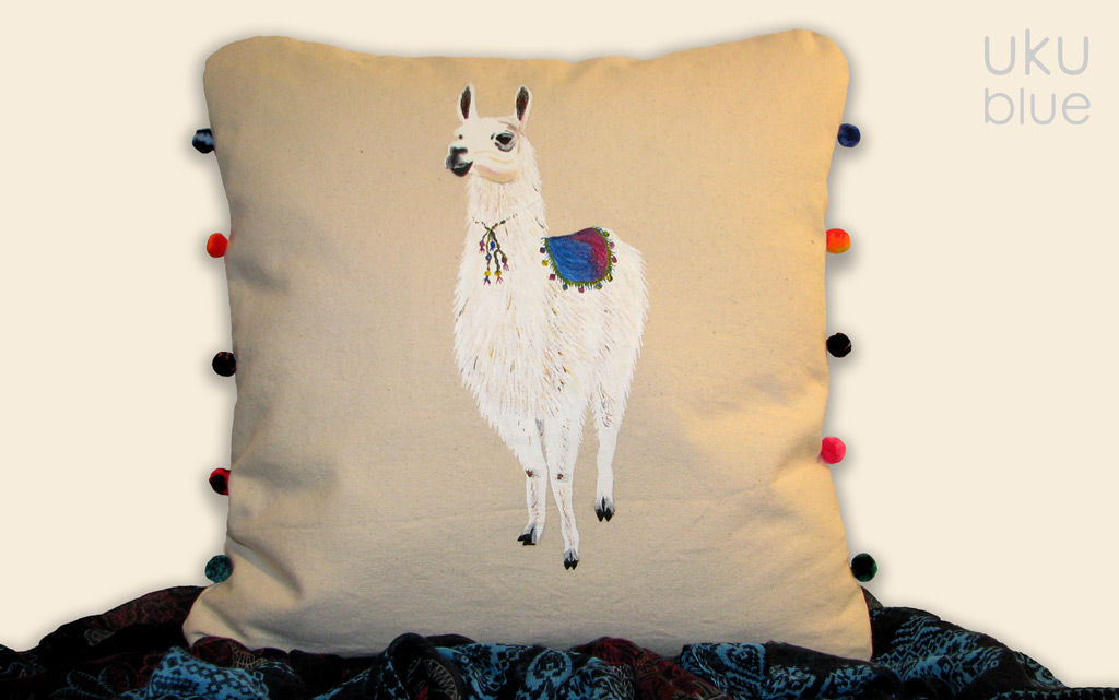 hand painted llama pillow case