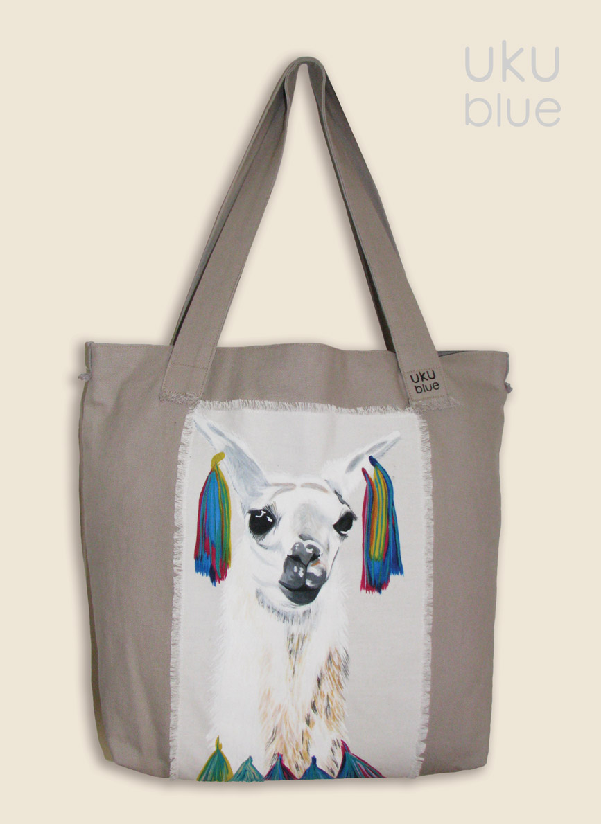 hand painted llama tote bag
