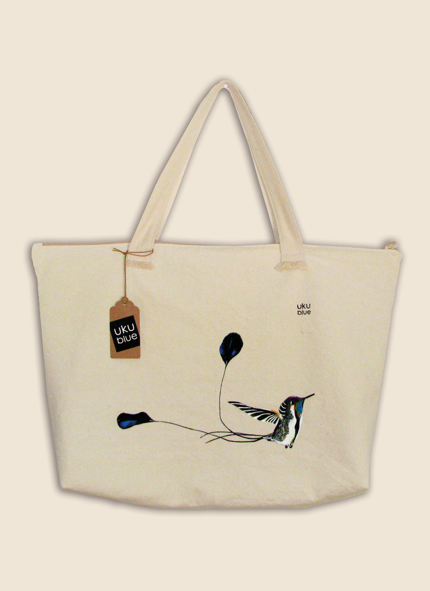 hand painted hummingbird tote bag